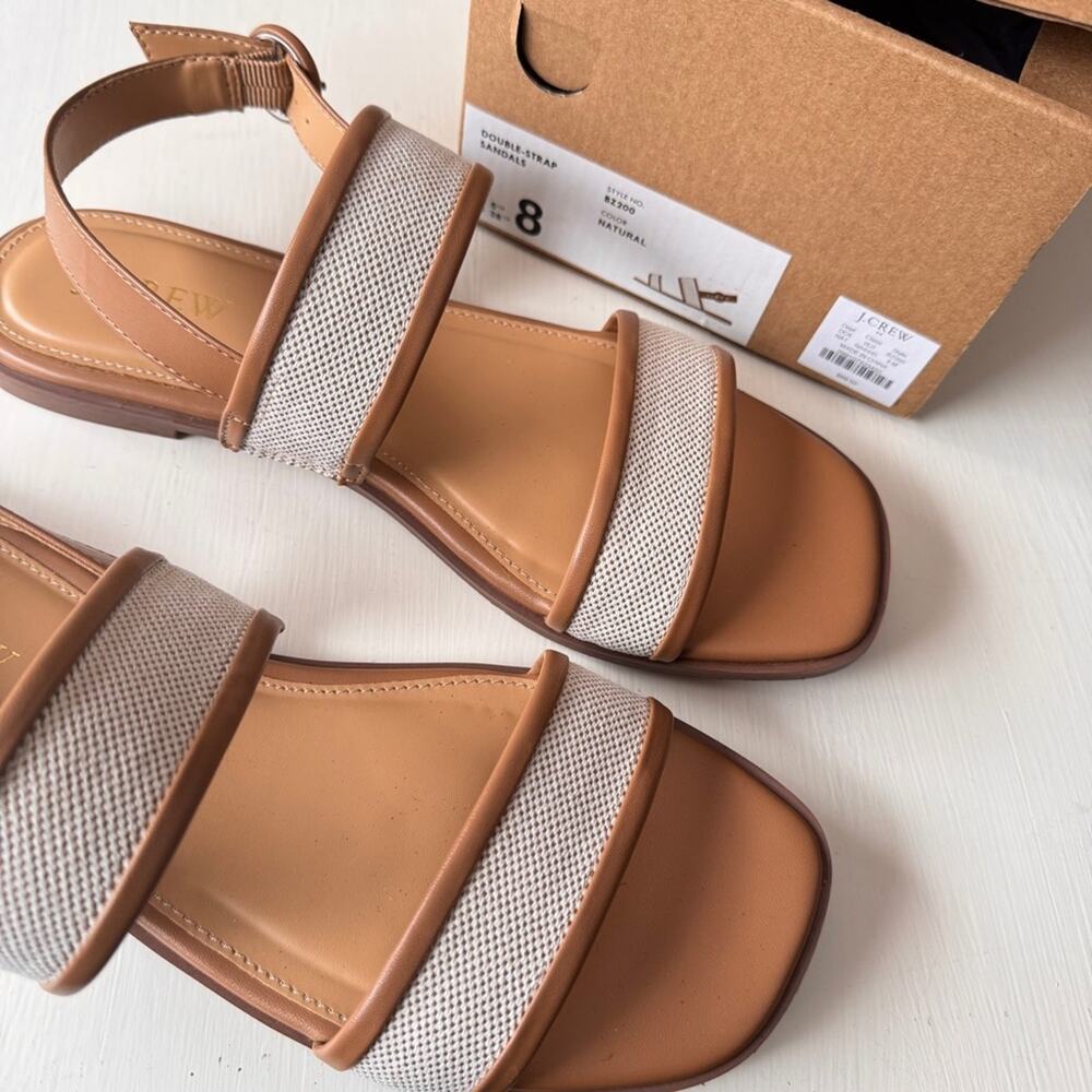 J.Crew Women’s Natural and White Low Heel Double Strap Sandals Sz 8 - Picture 1 of 8